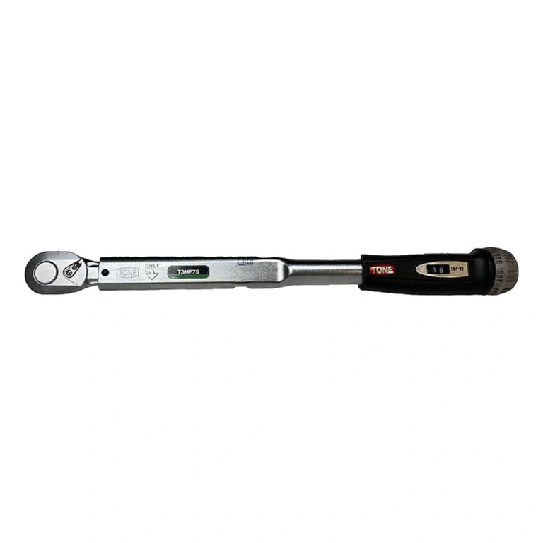 מפתח מומנט ידני כסוף ושחור במבט צד - Silver and black manual torque wrench, side view