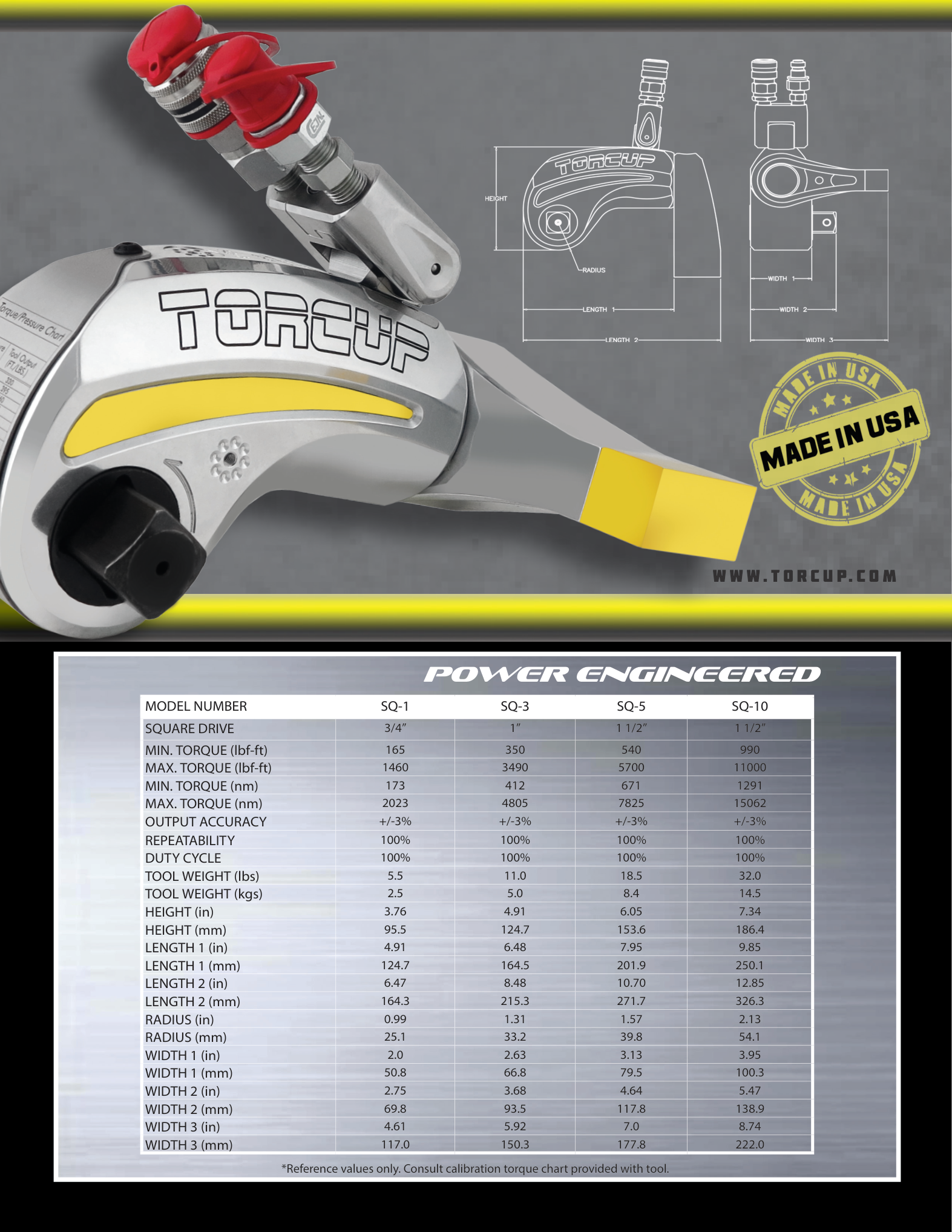 דף קטלוג עם מפתח ושרטוט ממדים - Catalog page with wrench and dimension drawings