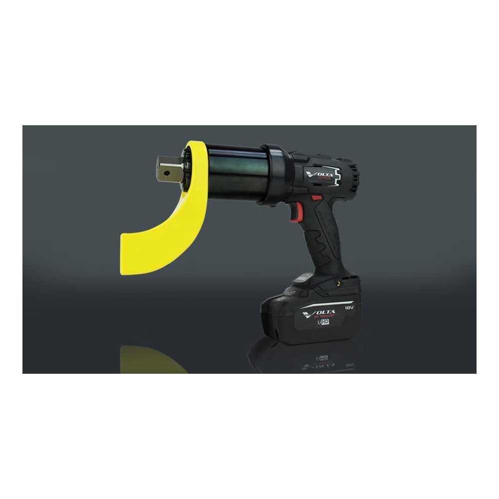 Black battery torque wrench with yellow guard