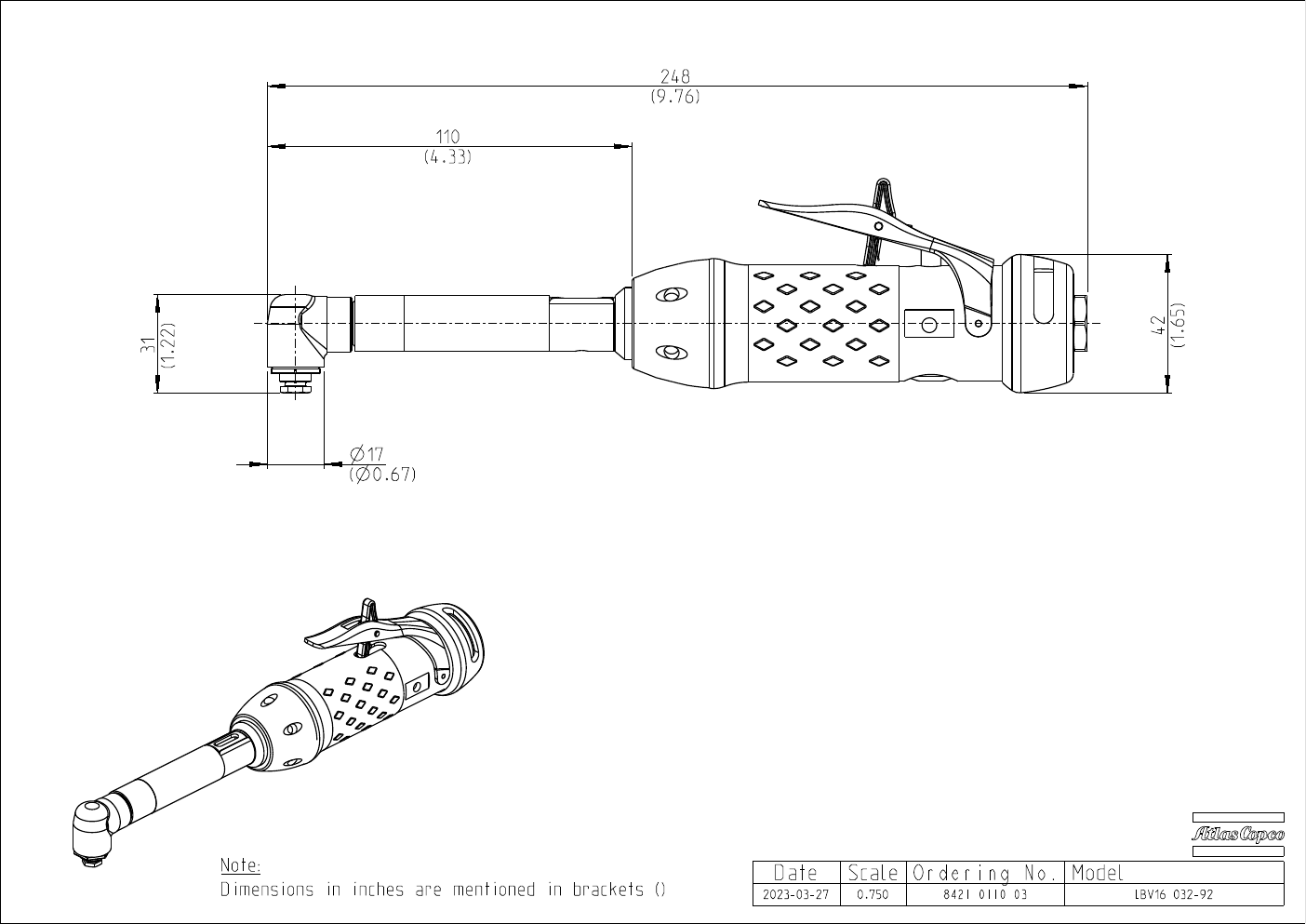 Atlas Copco LBV 90° Pneumatic Angle Drill – product detail view