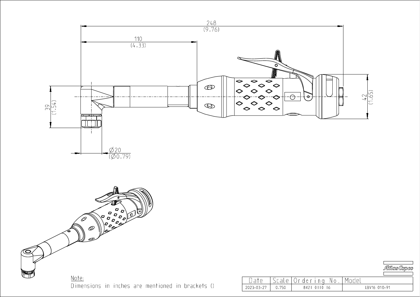 Atlas Copco LBV 90° Pneumatic Angle Drill – product detail view