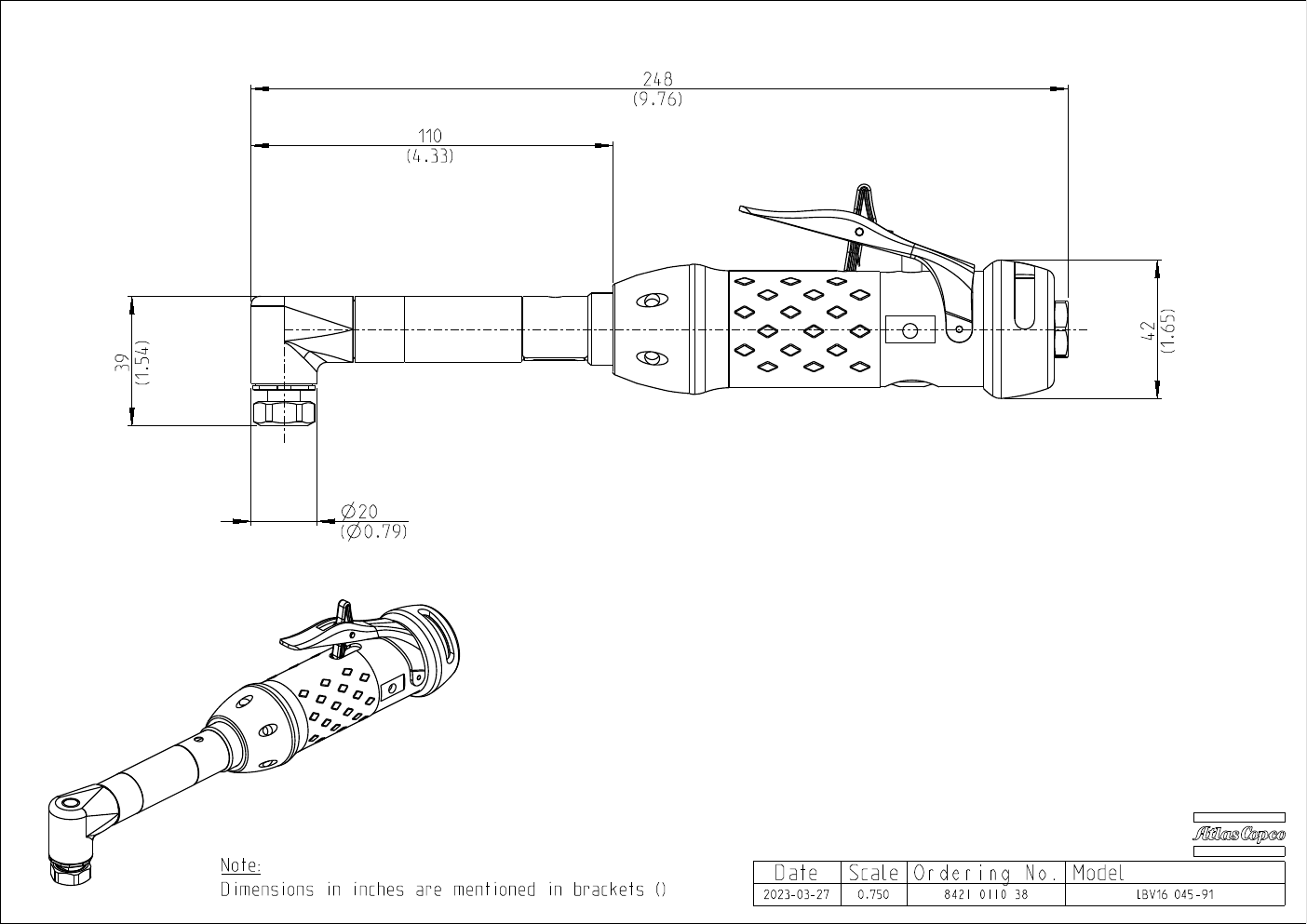 Atlas Copco LBV 90° Pneumatic Angle Drill – product detail view
