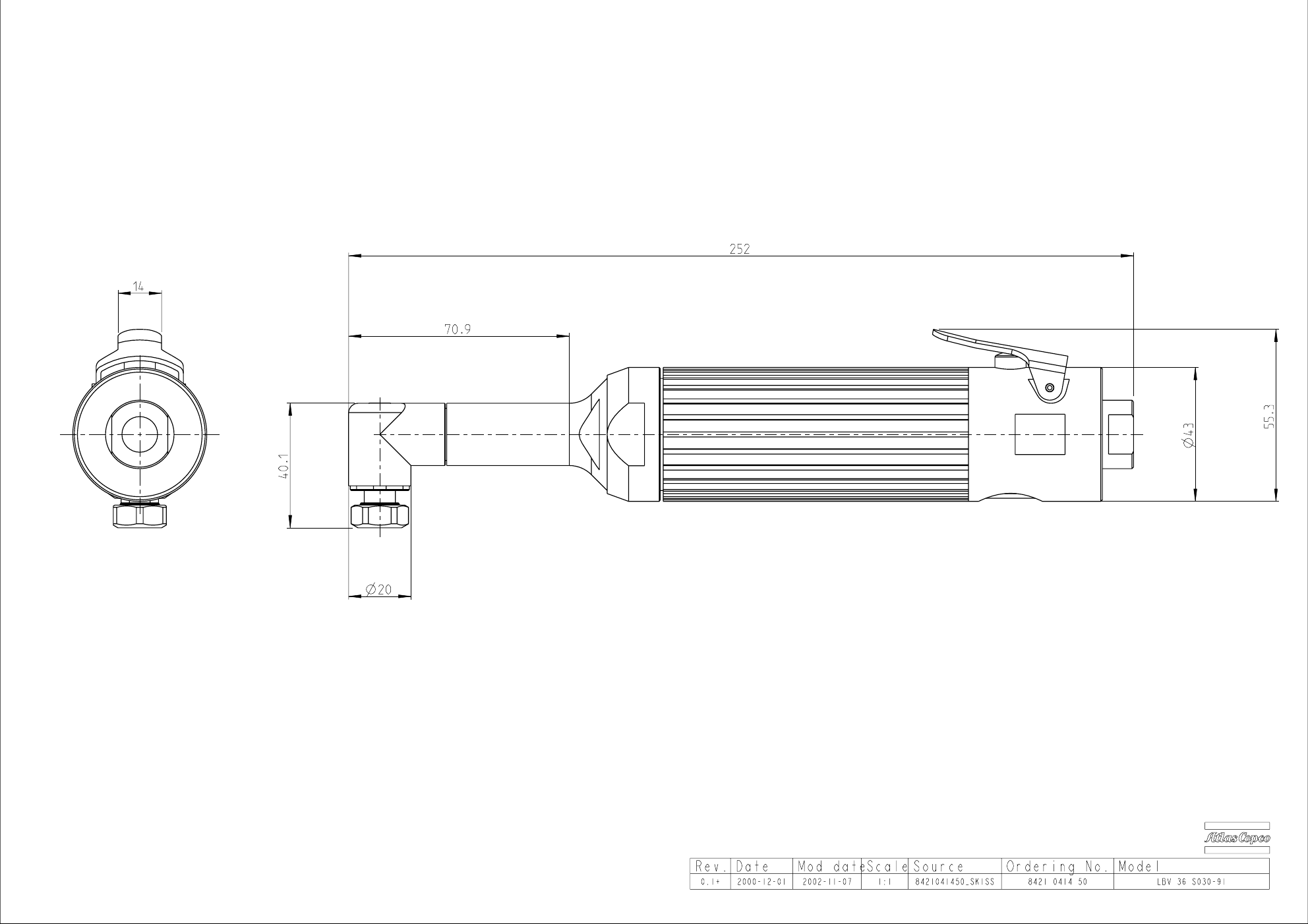 Atlas Copco LBV 90° Pneumatic Angle Drill – product detail view