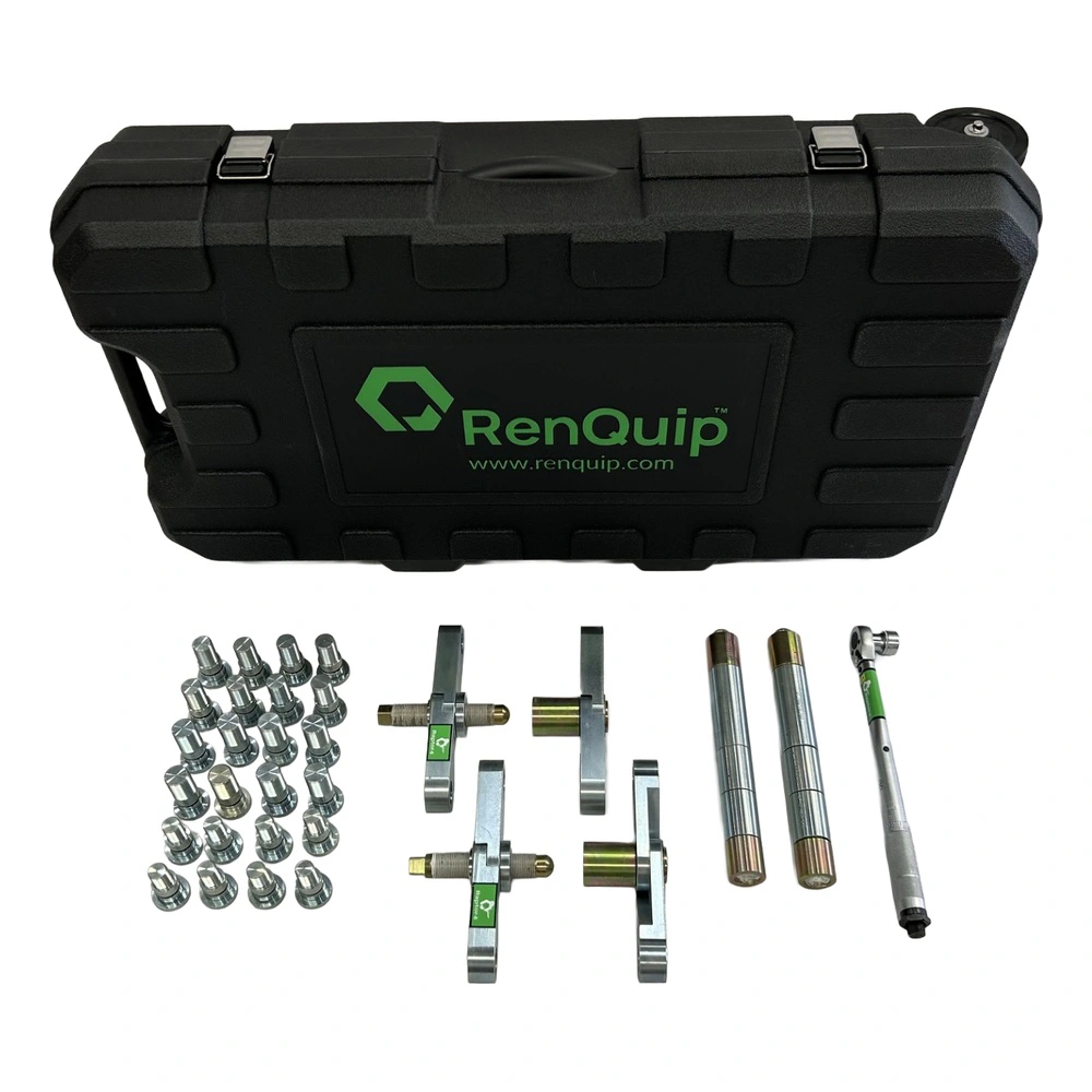 RenQuip RAPTOR-6MI kit contents with carry case, actuator and reaction assemblies, spacer bars and grip pins