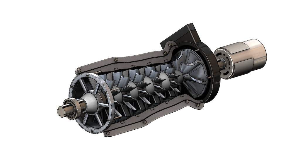 Cutaway 3D model of a mechanical assembly